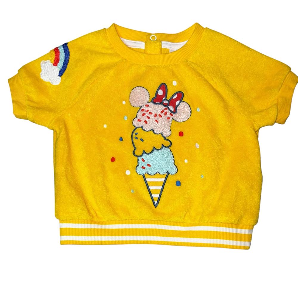 Disney Baby Minnie Mouse sweet treat ice cream Yellow French Terry shirt 9-12m